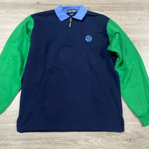 Polo Golf Men’s Pullover Colorblock Polo Sweater‎ Large Blue Green - Picture 2 of 9